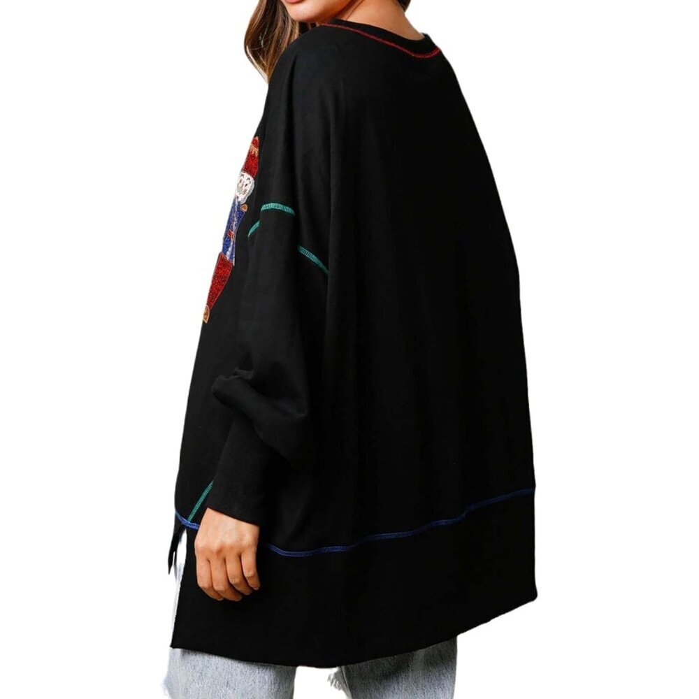 Women's Christmas Sweatshirts Cotton Santa Graphic Long Sleeve Hoodie Pullover - Picture 5 of 6